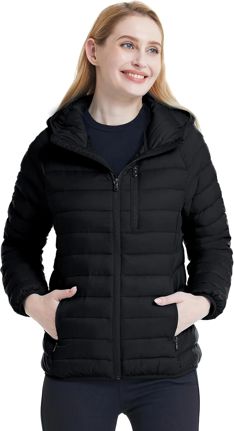 Wantdo Women's Packable Down Jacket Lightweight Puffer Jacket Hooded Winter Coat