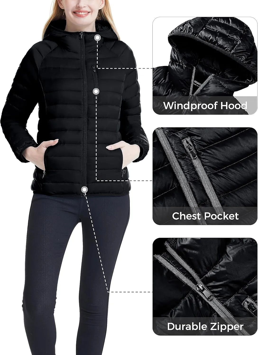 Wantdo Women's Packable Down Jacket Lightweight Puffer Jacket Hooded Winter Coat