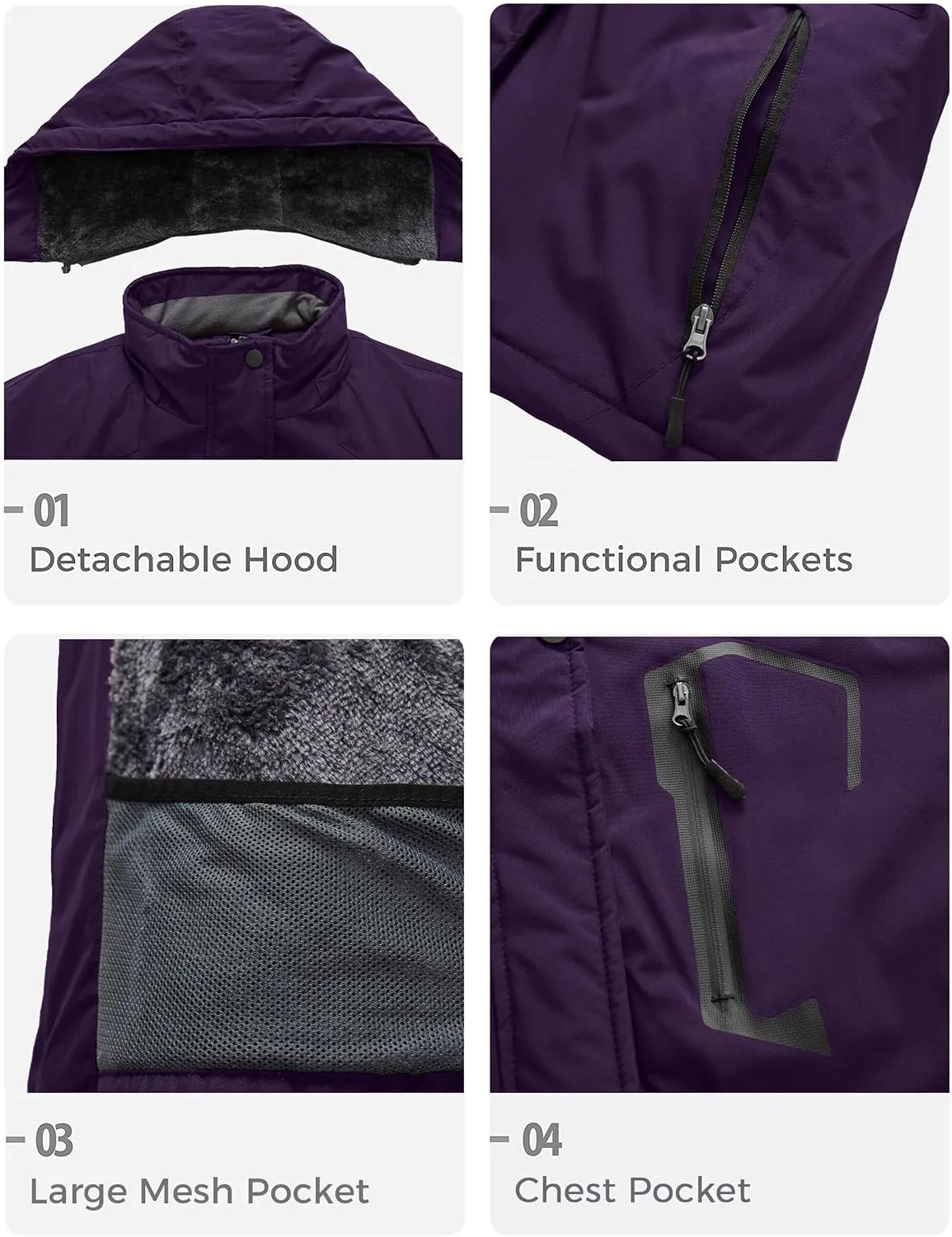 wantdo Women's Plus Size Waterproof Ski Jacket Winter Windproof Snow Mountain Warm Hooded Coat