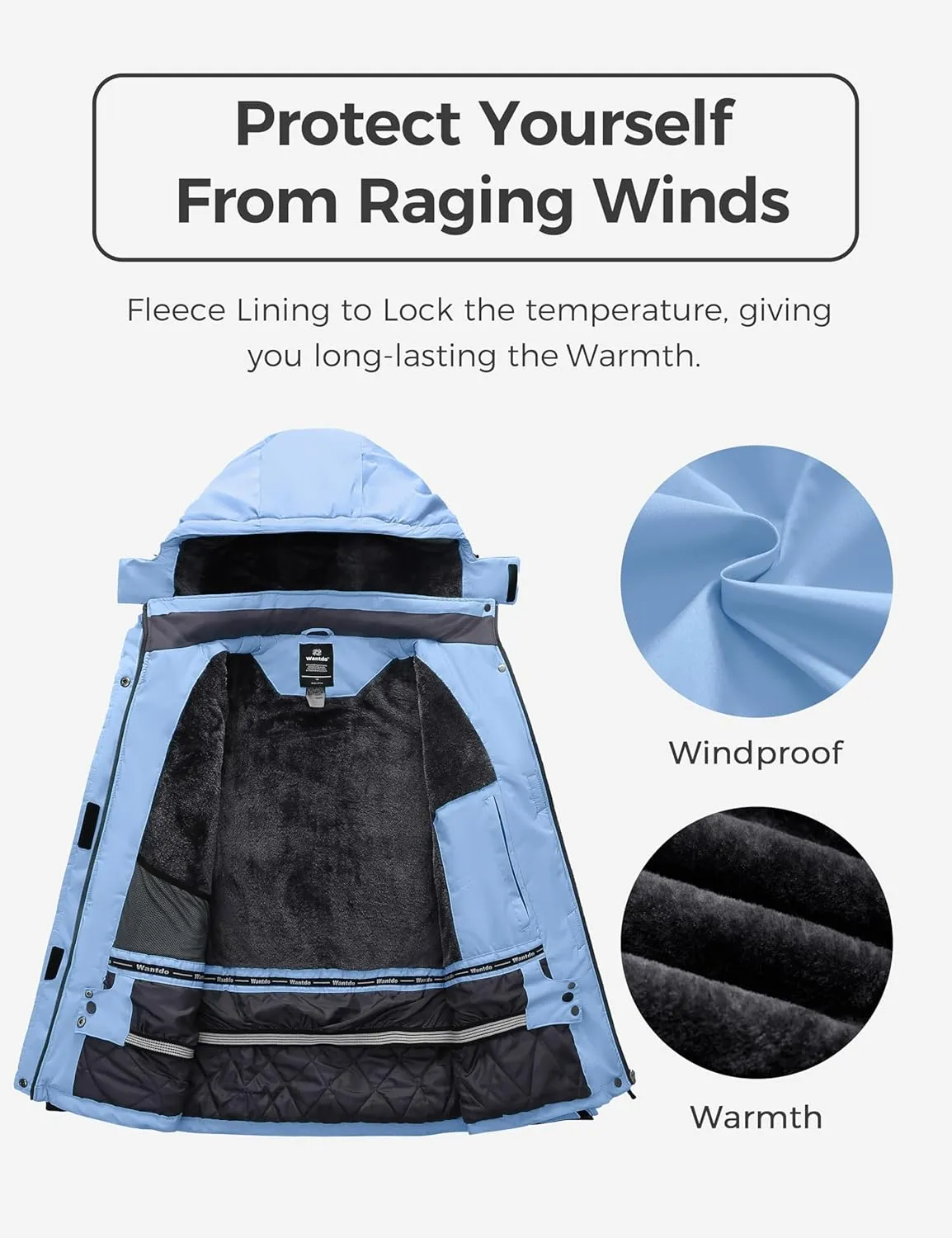 wantdo Women's Plus Size Waterproof Ski Jacket Winter Windproof Snow Mountain Warm Hooded Coat
