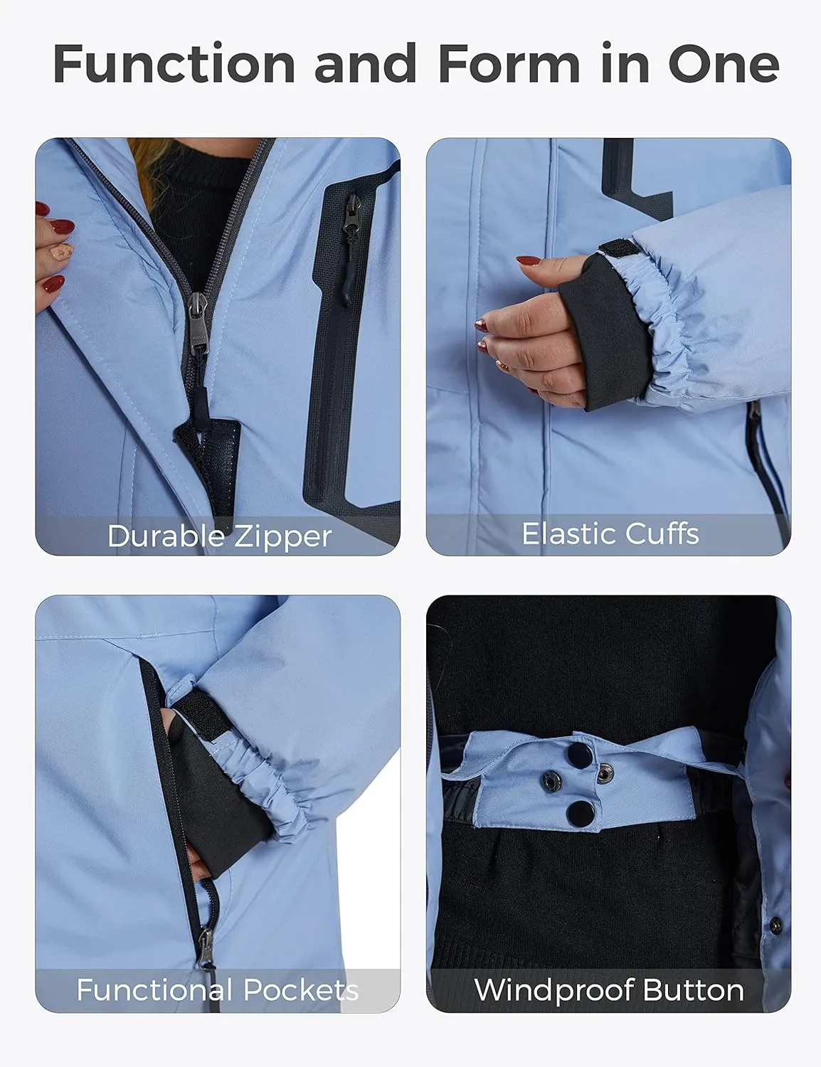 wantdo Women's Plus Size Waterproof Ski Jacket Winter Windproof Snow Mountain Warm Hooded Coat