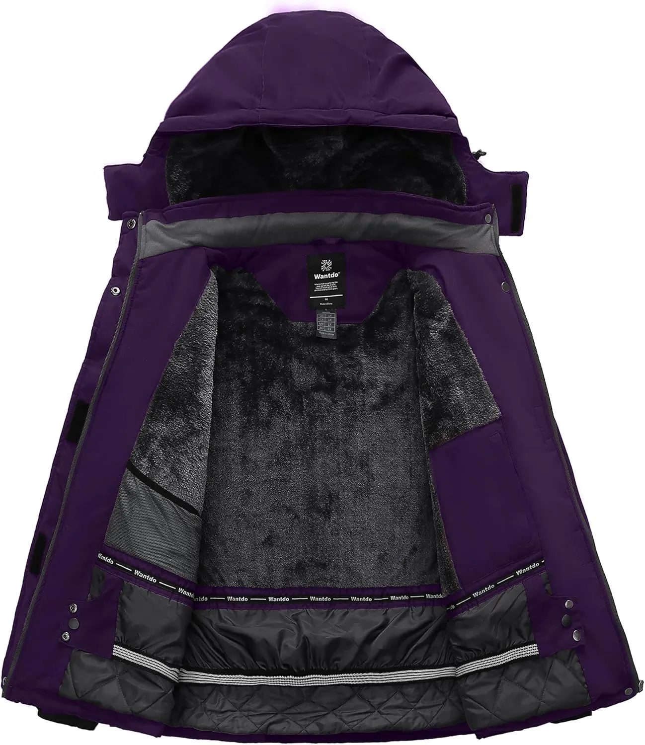 wantdo Women's Plus Size Waterproof Ski Jacket Winter Windproof Snow Mountain Warm Hooded Coat