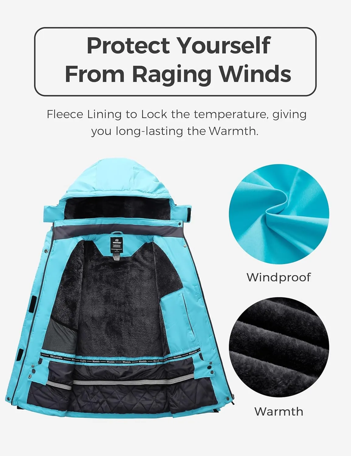 wantdo Women's Plus Size Waterproof Ski Jacket Winter Windproof Snow Mountain Warm Hooded Coat