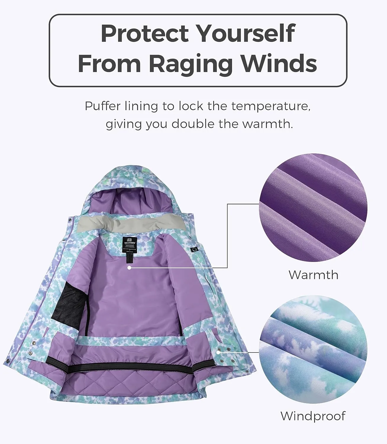 Wantdo Women's Waterproof Ski Jacket Colorful Printed Fully Taped Seams Rain Coat Warm Winter Parka