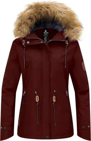 wantdo Women's Waterproof Ski Jacket Hooded Winter Snow Coat Mountain Snowboarding Jackets Insulated Fleece Parka