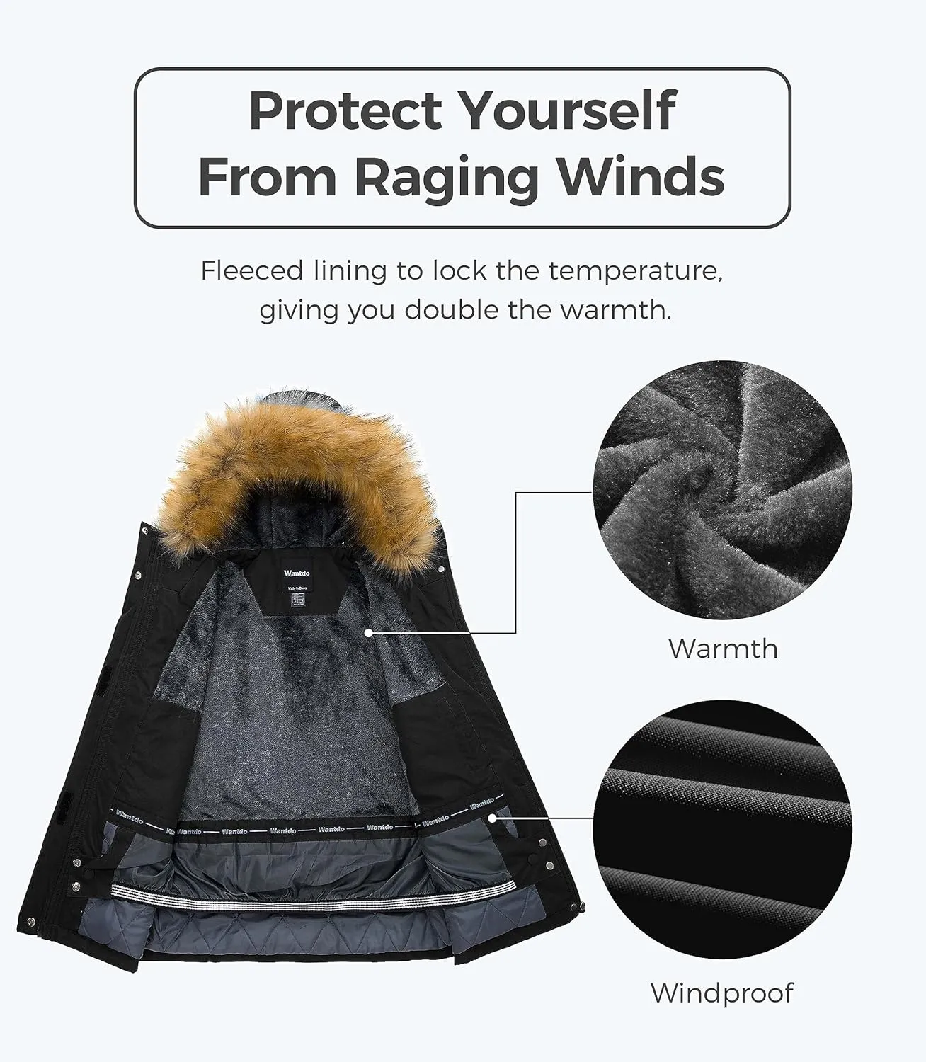 wantdo Women's Waterproof Ski Jacket Hooded Winter Snow Coat Mountain Snowboarding Jackets Insulated Fleece Parka