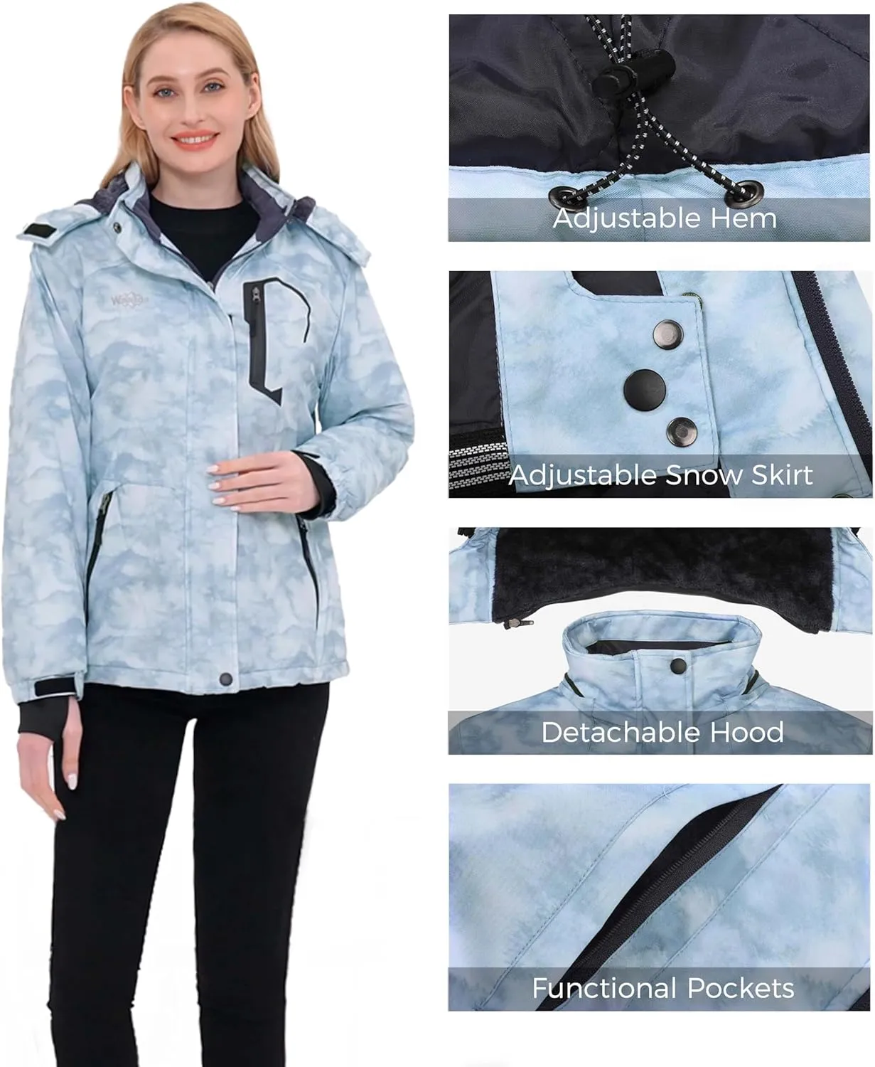 wantdo Women's Waterproof Ski Jacket Mountain Windproof Rain Jacket Winter Warm Snow Coat