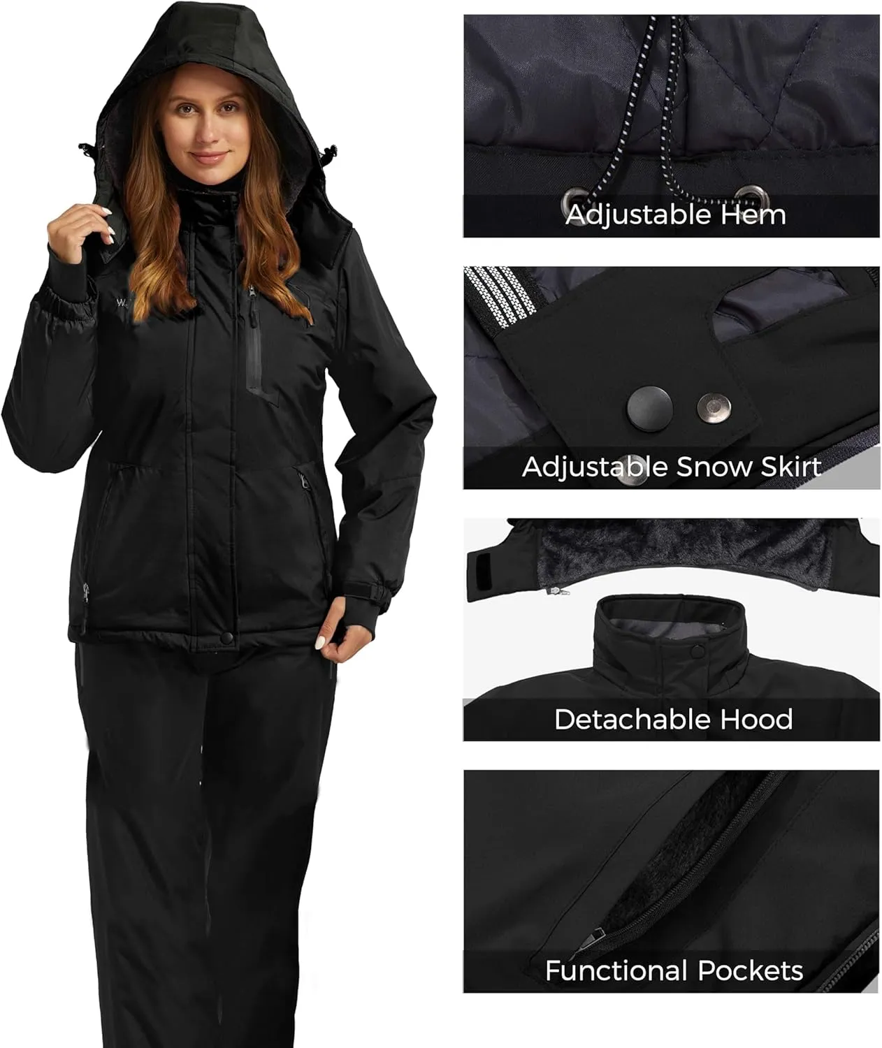 wantdo Women's Waterproof Ski Jacket Mountain Windproof Rain Jacket Winter Warm Snow Coat