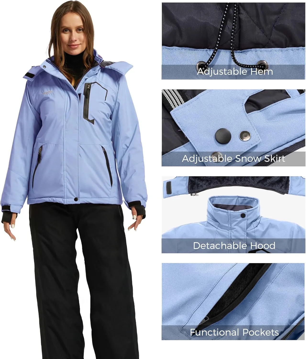wantdo Women's Waterproof Ski Jacket Mountain Windproof Rain Jacket Winter Warm Snow Coat