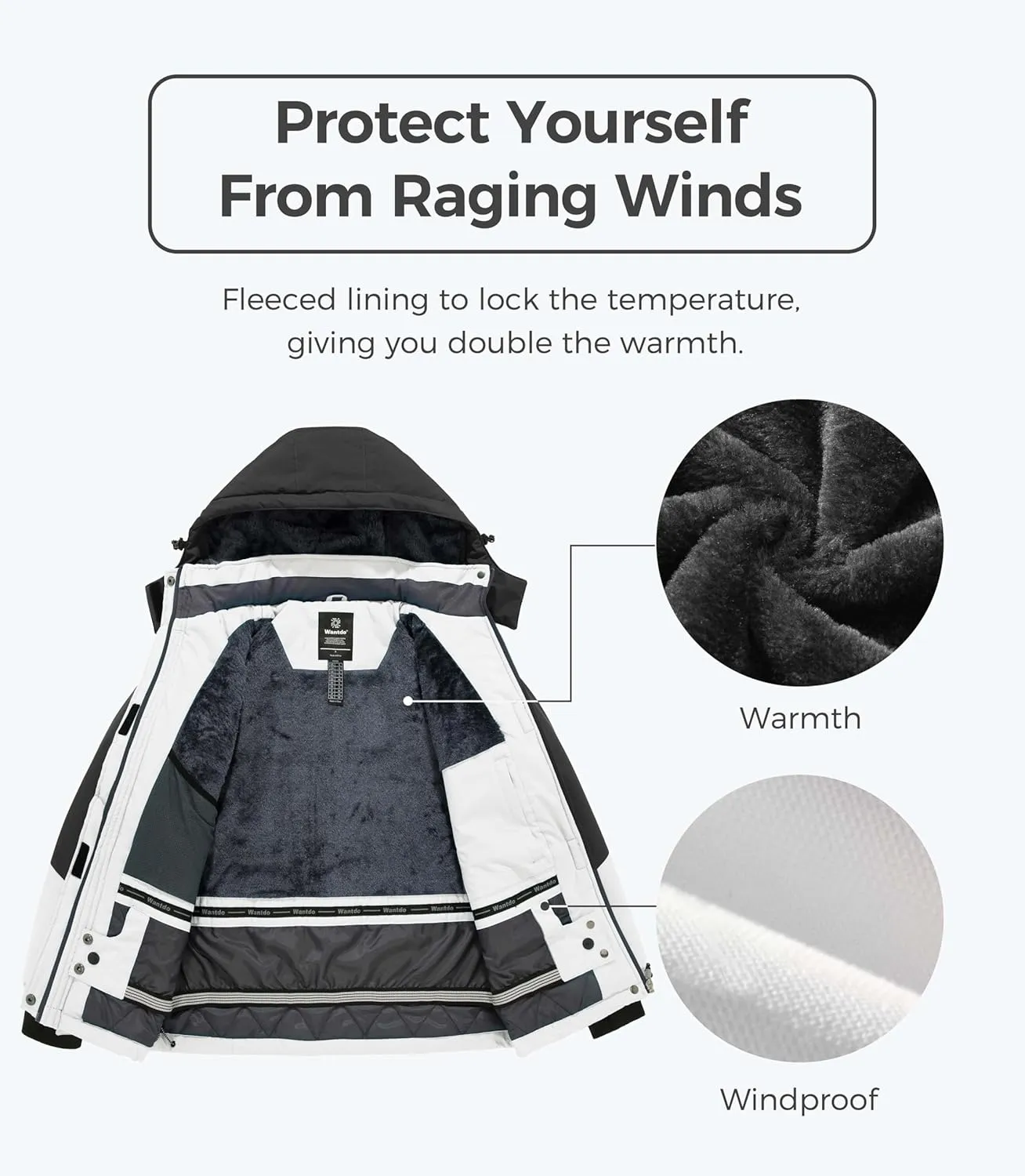 wantdo Women's Waterproof Ski Jacket Mountain Windproof Rain Jacket Winter Warm Snow Coat
