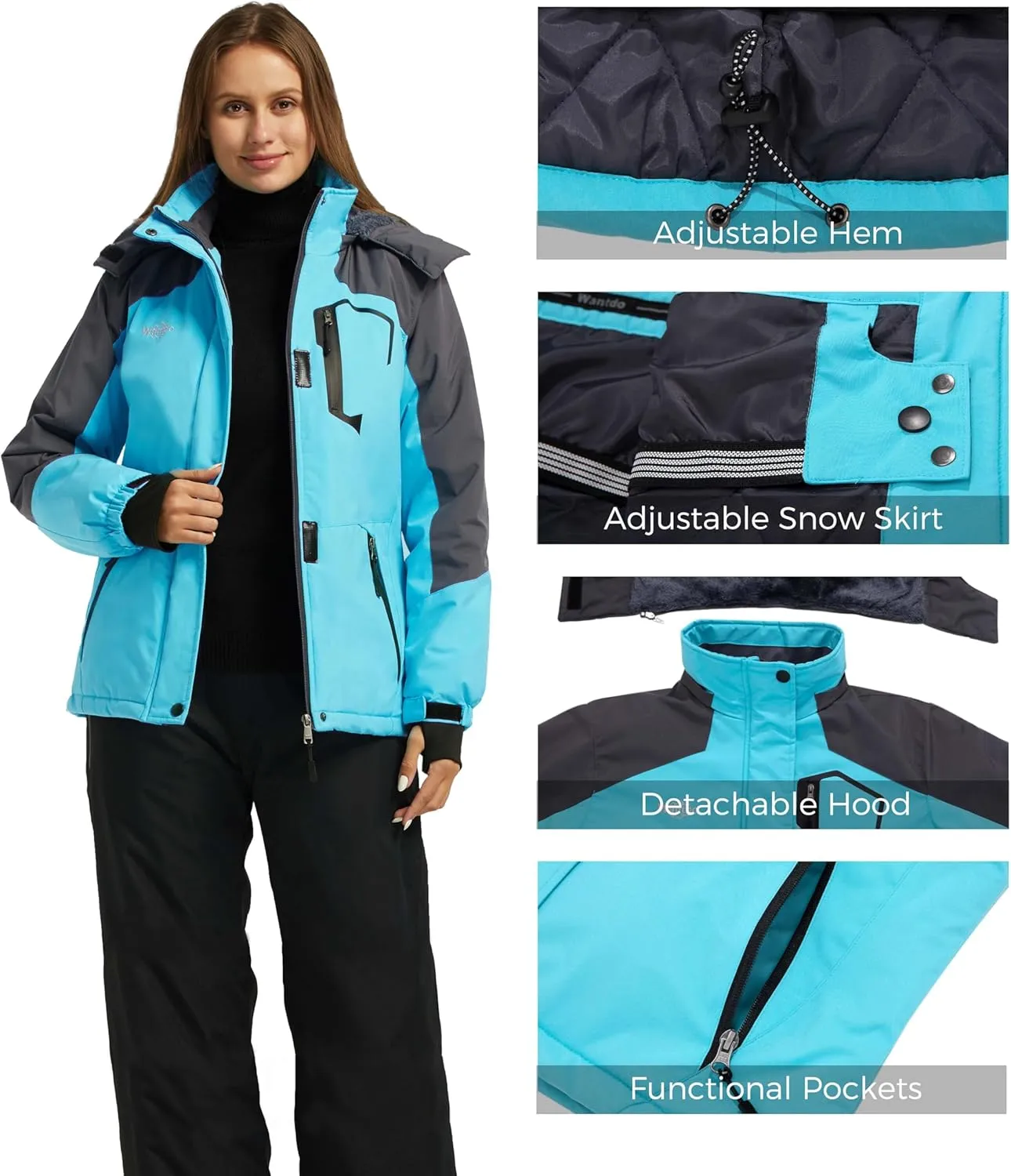 wantdo Women's Waterproof Ski Jacket Mountain Windproof Rain Jacket Winter Warm Snow Coat