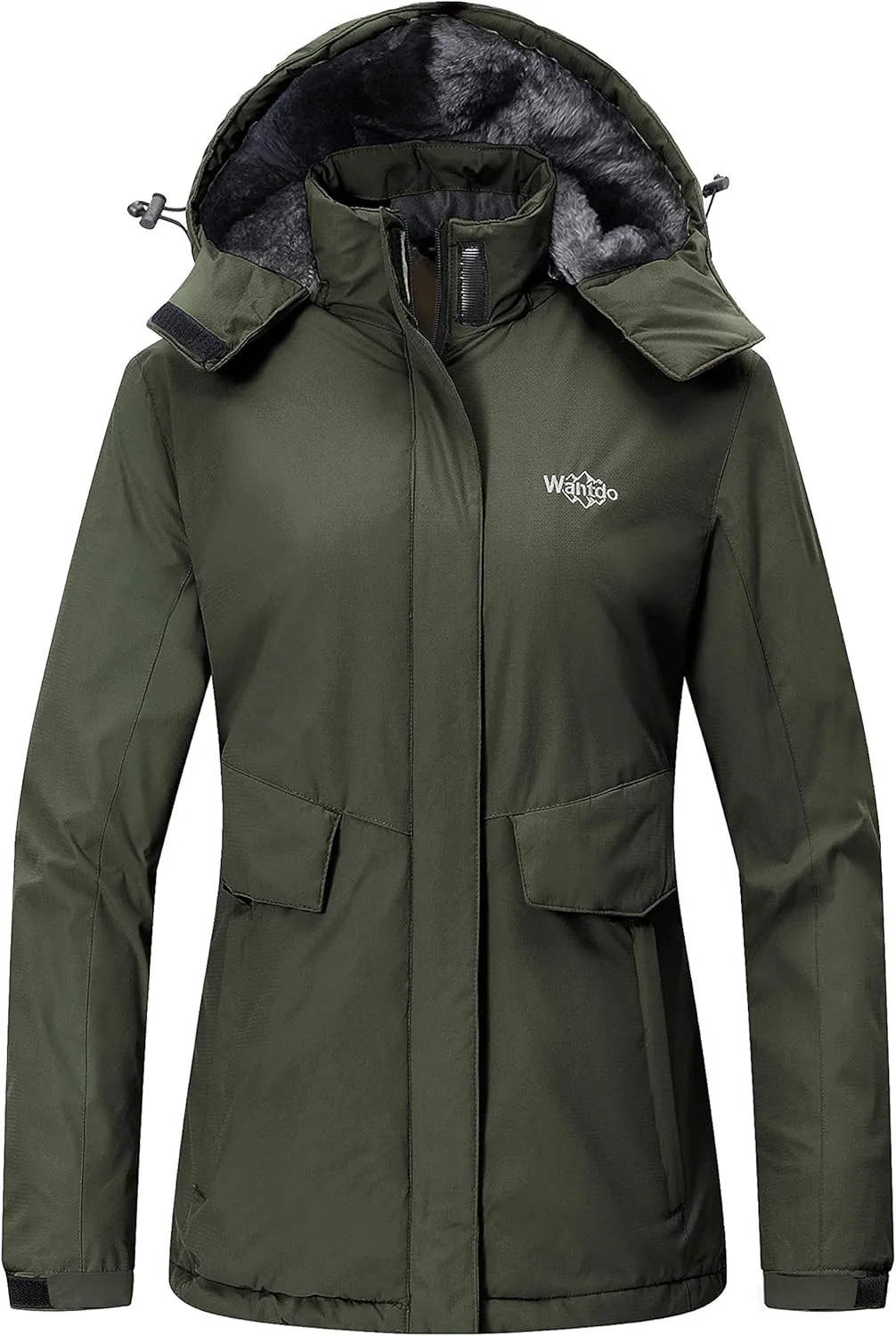 Wantdo Women's Waterproof Ski Jacket Warm Winter Coat Windproof Snow Coats Warm Fleece Raincoat