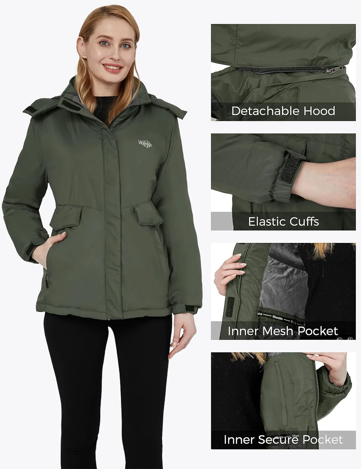 Wantdo Women's Waterproof Ski Jacket Warm Winter Coat Windproof Snow Coats Warm Fleece Raincoat