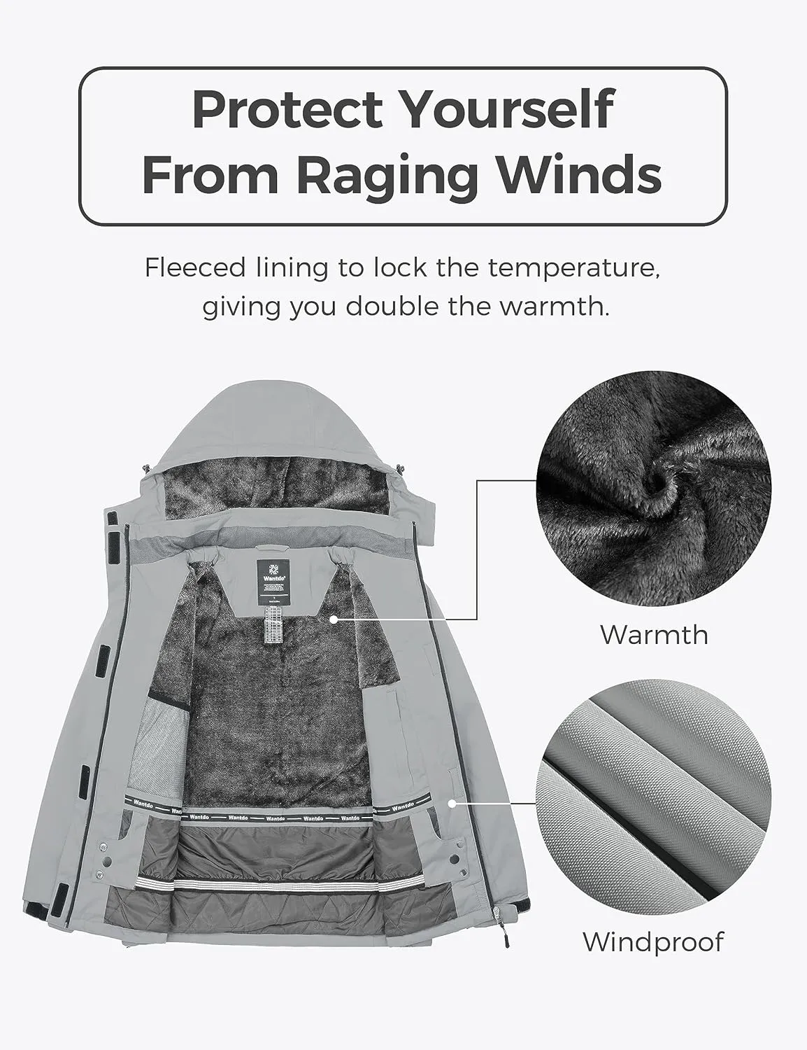 Wantdo Women's Waterproof Ski Jacket Warm Winter Coat Windproof Snow Coats Warm Fleece Raincoat