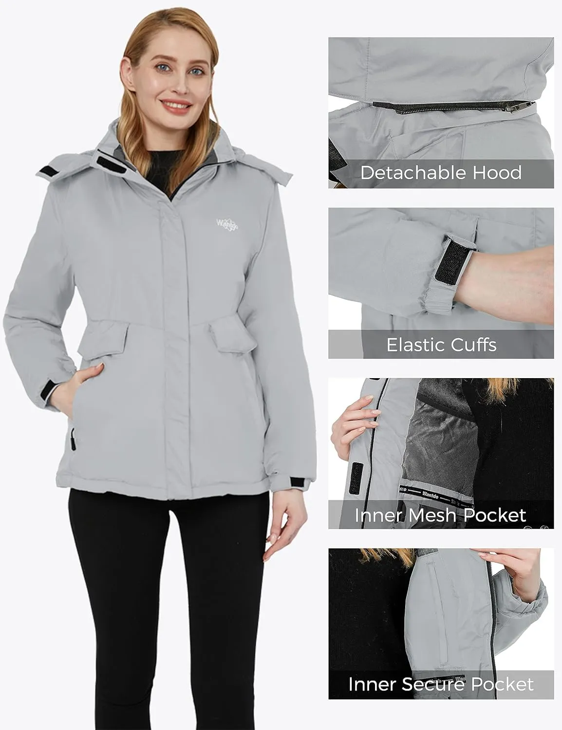 Wantdo Women's Waterproof Ski Jacket Warm Winter Coat Windproof Snow Coats Warm Fleece Raincoat
