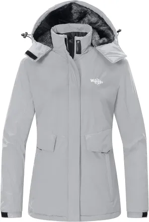 Wantdo Women's Waterproof Ski Jacket Warm Winter Coat Windproof Snow Coats Warm Fleece Raincoat