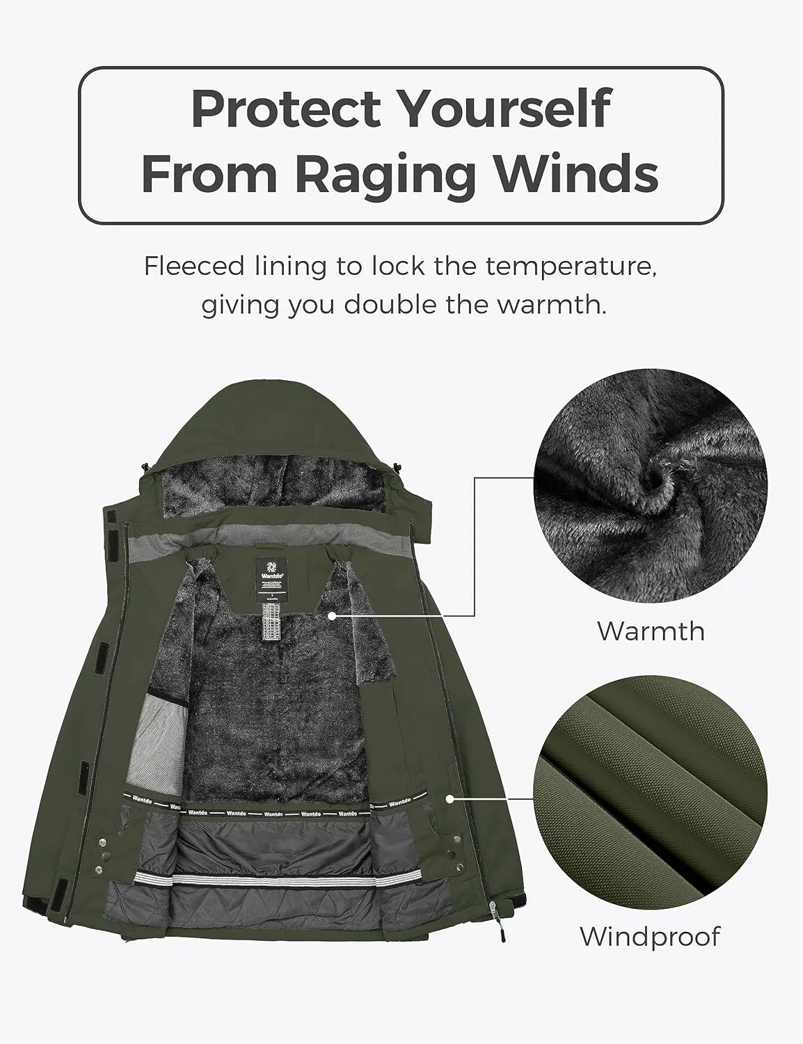 Wantdo Women's Waterproof Ski Jacket Warm Winter Coat Windproof Snow Coats Warm Fleece Raincoat