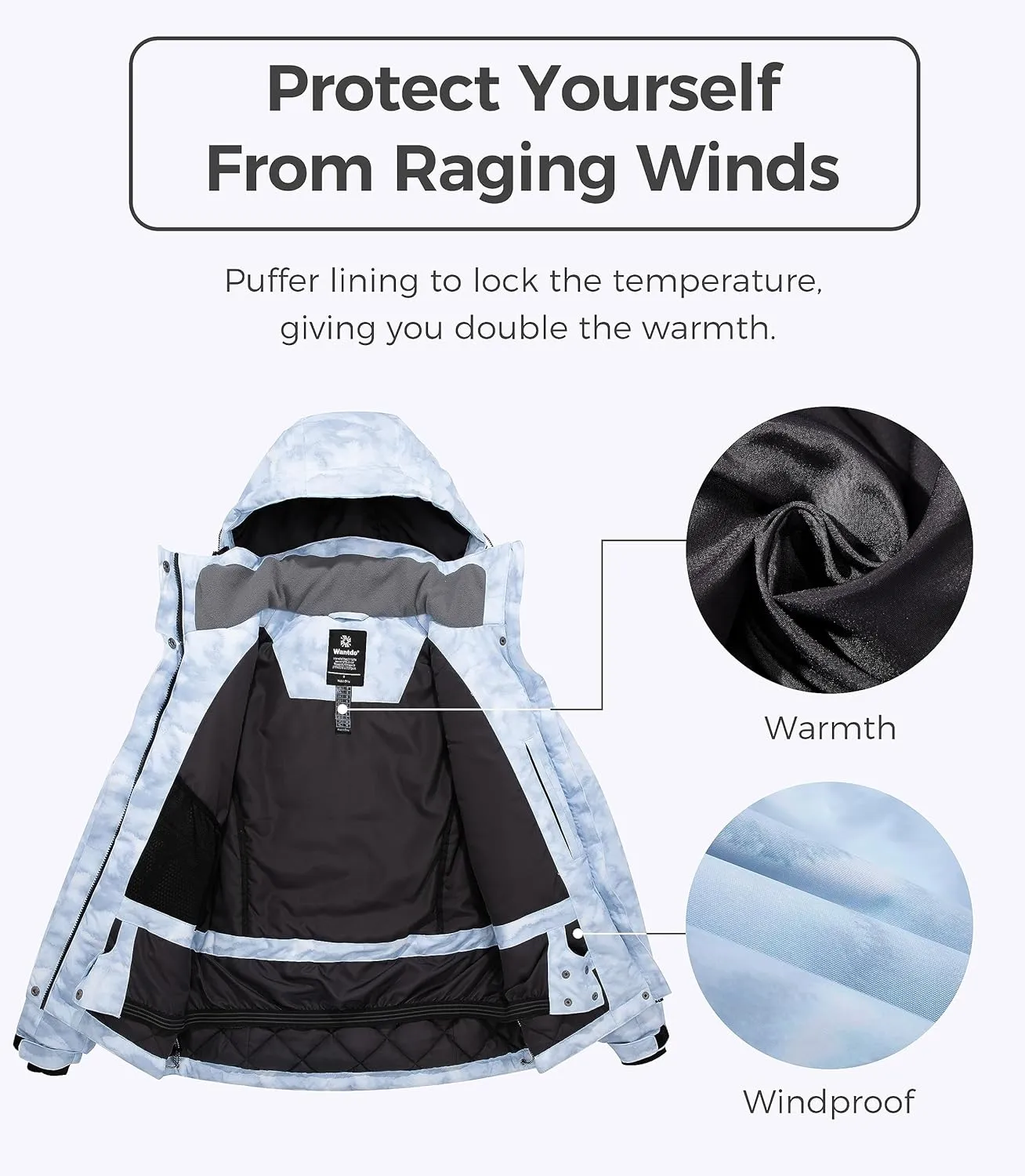 Wantdo Women's Waterproof Ski Jacket Windproof Print Fully Taped Seams Snow Coat Warm Winter Windbreaker