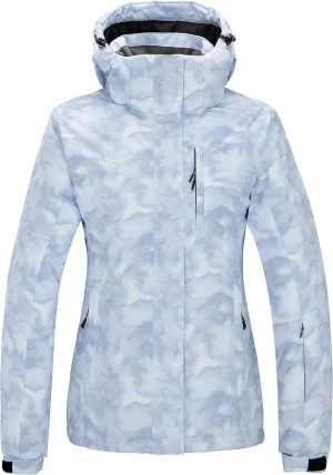 Wantdo Women's Waterproof Ski Jacket Windproof Print Fully Taped Seams Snow Coat Warm Winter Windbreaker