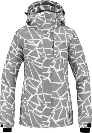 Wantdo Women's Waterproof Ski Jacket Windproof Print Fully Taped Seams Snow Coat Warm Winter Windbreaker