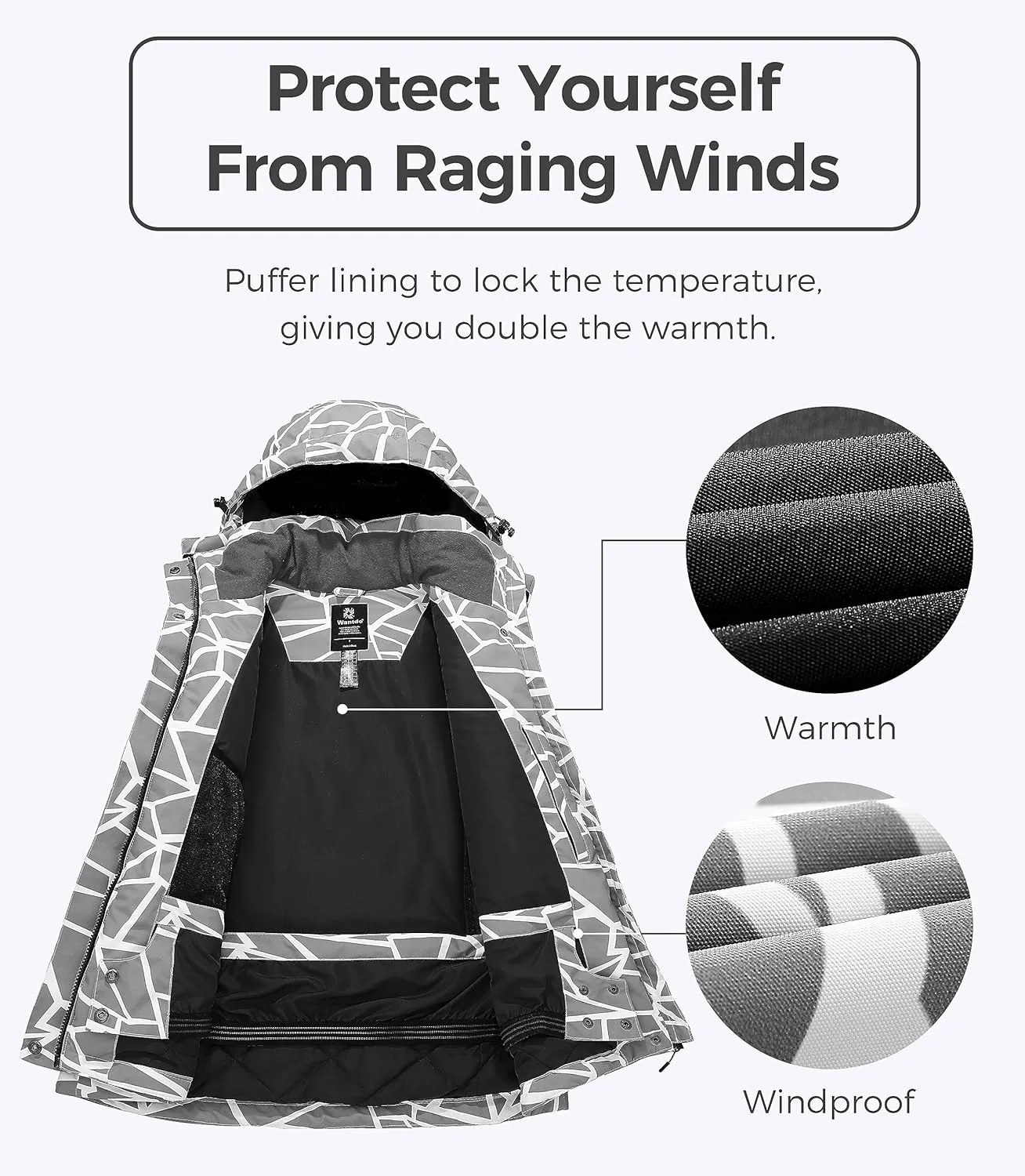 Wantdo Women's Waterproof Ski Jacket Windproof Print Fully Taped Seams Snow Coat Warm Winter Windbreaker