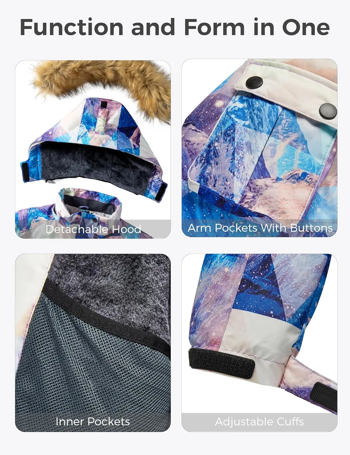 Wantdo Women's Waterproof Ski Jacket Windproof Winter Snow Coat Mountain Snowboarding Jackets Outdoor Fleece Parka