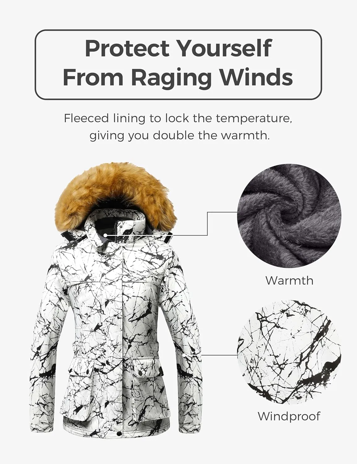 Wantdo Women's Waterproof Ski Jacket Windproof Winter Snow Coat Mountain Snowboarding Jackets Outdoor Fleece Parka