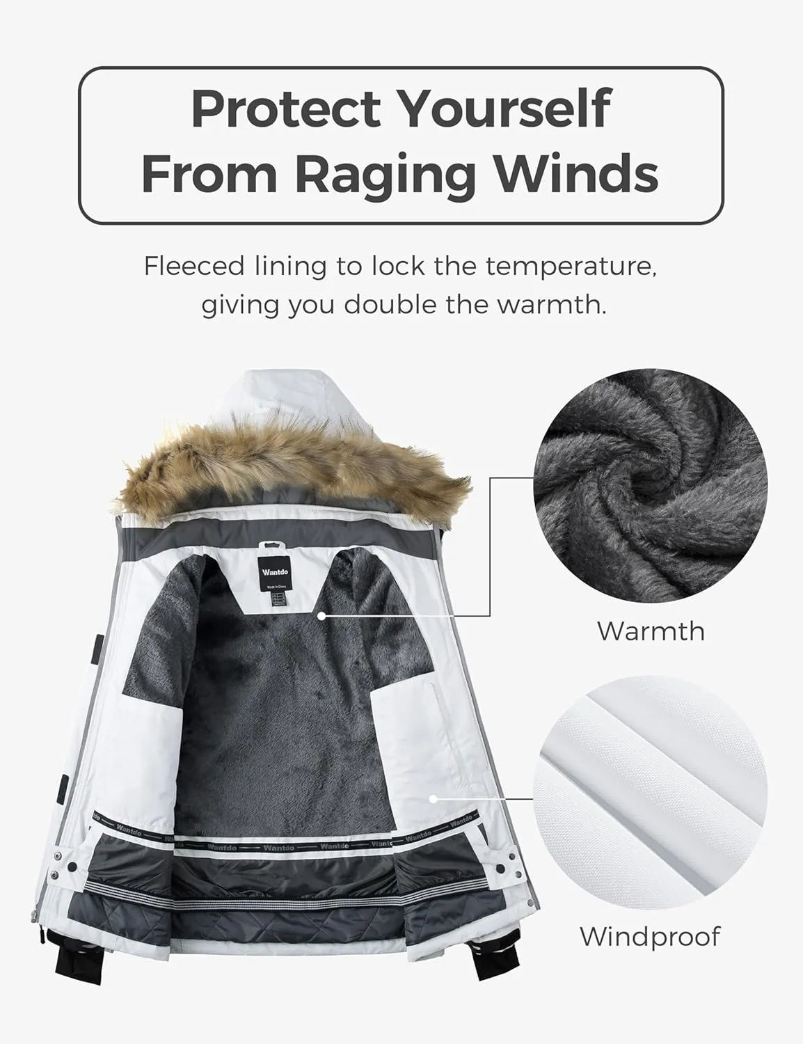 Wantdo Women's Waterproof Ski Jacket Windproof Winter Snow Coat Mountain Snowboarding Jackets Outdoor Fleece Parka