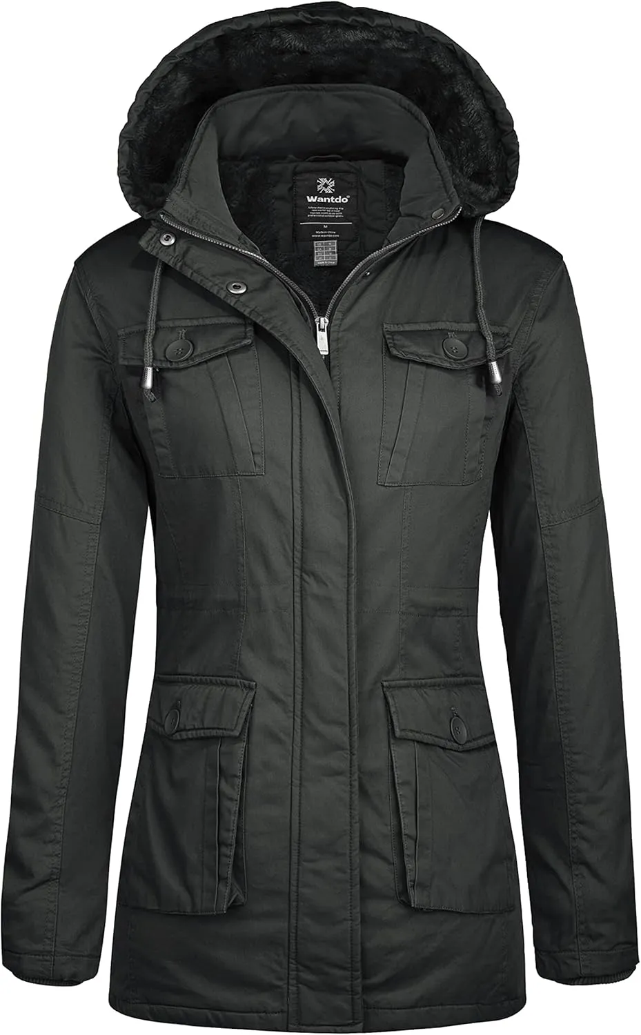 wantdo Women's Winter Parka Coat Sherpa Lined Warm Cotton Jacket with Removable Hood