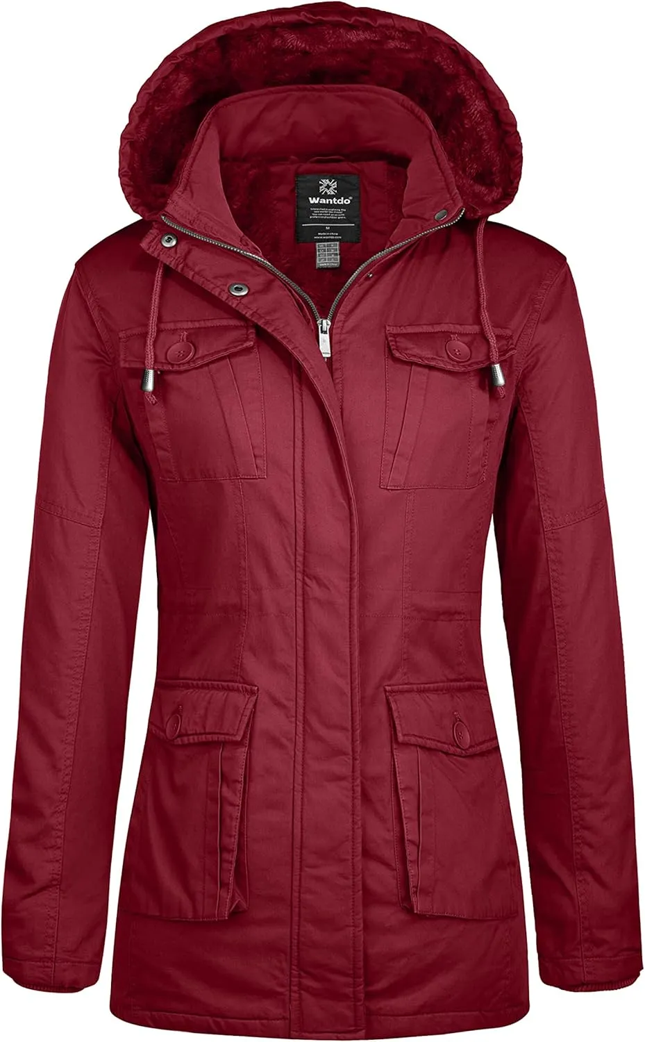 wantdo Women's Winter Parka Coat Sherpa Lined Warm Cotton Jacket with Removable Hood
