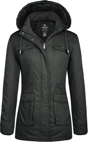 wantdo Women's Winter Parka Coat Sherpa Lined Warm Cotton Jacket with Removable Hood