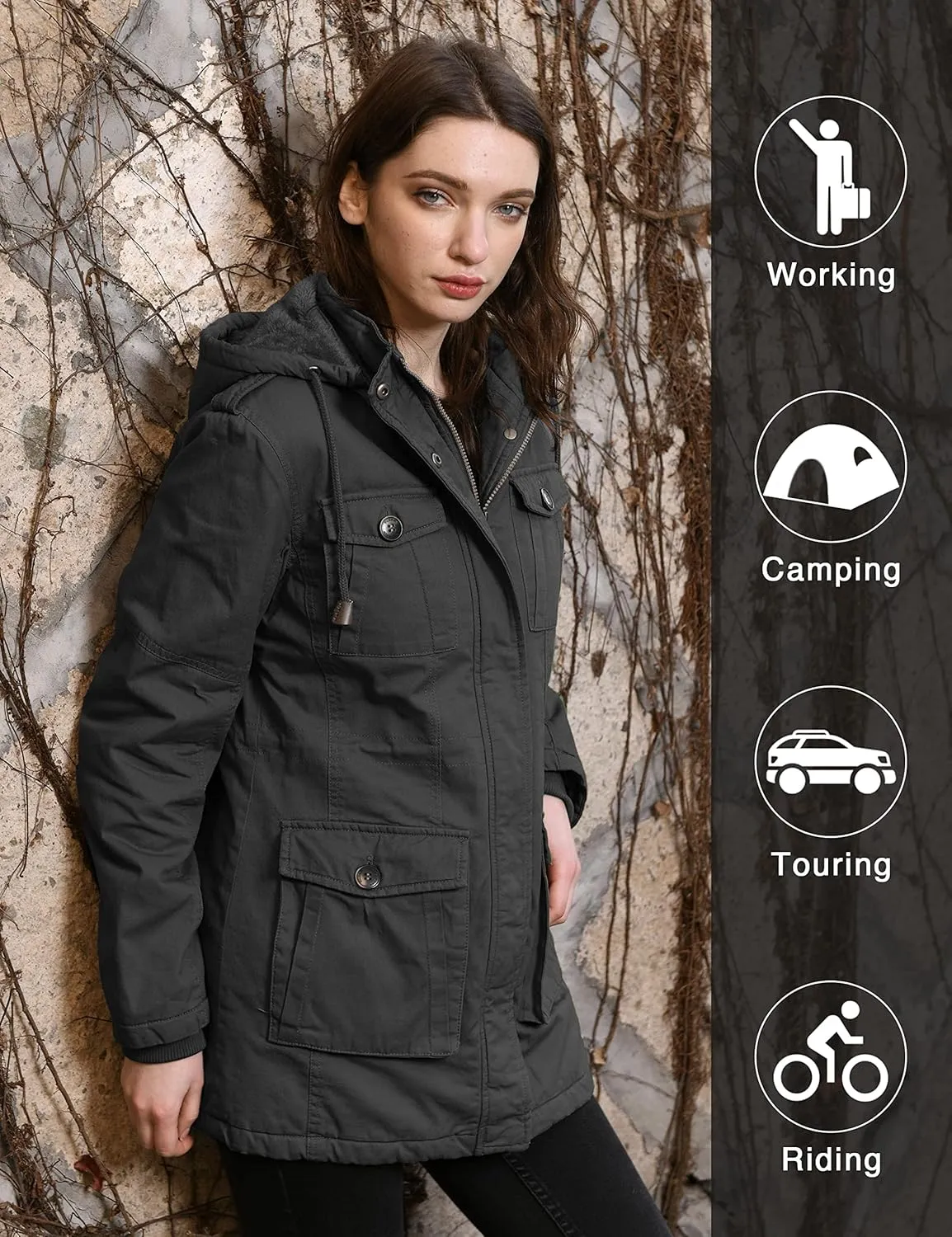 wantdo Women's Winter Parka Coat Sherpa Lined Warm Cotton Jacket with Removable Hood