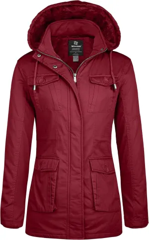 wantdo Women's Winter Parka Coat Sherpa Lined Warm Cotton Jacket with Removable Hood