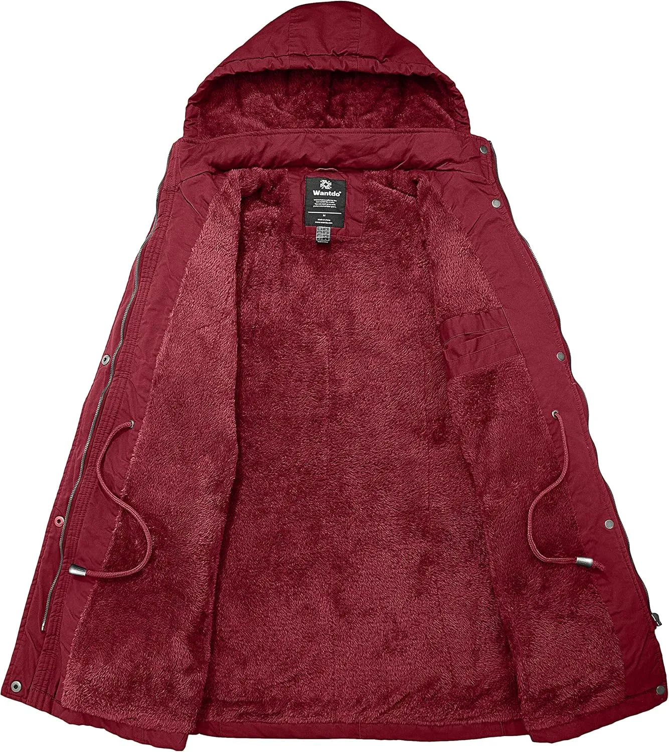 wantdo Women's Winter Parka Coat Sherpa Lined Warm Cotton Jacket with Removable Hood