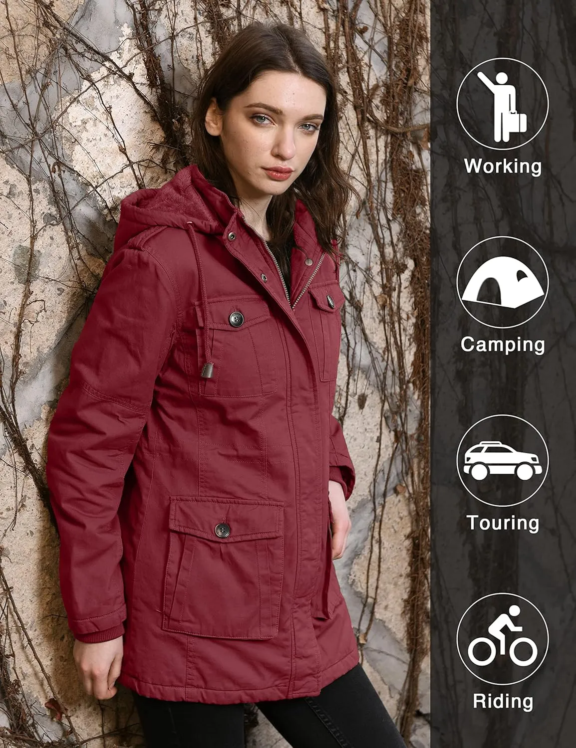 wantdo Women's Winter Parka Coat Sherpa Lined Warm Cotton Jacket with Removable Hood
