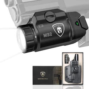 WARRIORLAND MB2 Pistol Light and Custom Kydex Holster, Fit for Springfield Hellcat Pro, Compact 500 Lumens Universal Rail Mounted Tactical Weapon Light with White LED Flashlight, Power Indicator
