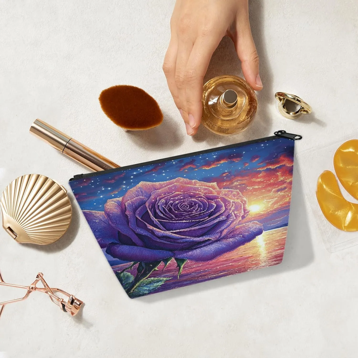 Watercolor Pink Rose Flower Travel Makeup Bag, Makeup Pouch Birthday Women Gifts for Friend Her Girl Sister Daughter Coworker Bff, Small Cosmetic Makeup Bag