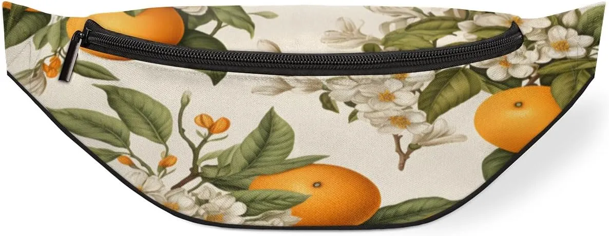 Watercolour Orange Flowers Leaves Fanny Pack for Women Men Waist Pack Crossbody Bag with Adjustable Belt for Travel Hiking Running Cycling Festivals