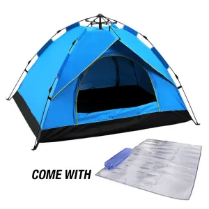 Waterproof Automatic Camping Tent 3-4 Person Come with Moisture Proof Pad(Blue)-TAS_Rural