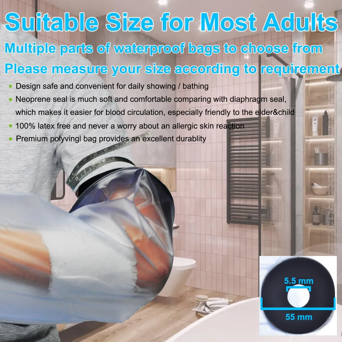 Waterproof Cast Cover for Shower - Hand Protector for Adult Sleeve Bag Surgery Injury Plaster Protection Elastic Seal Reusable Shower Guard