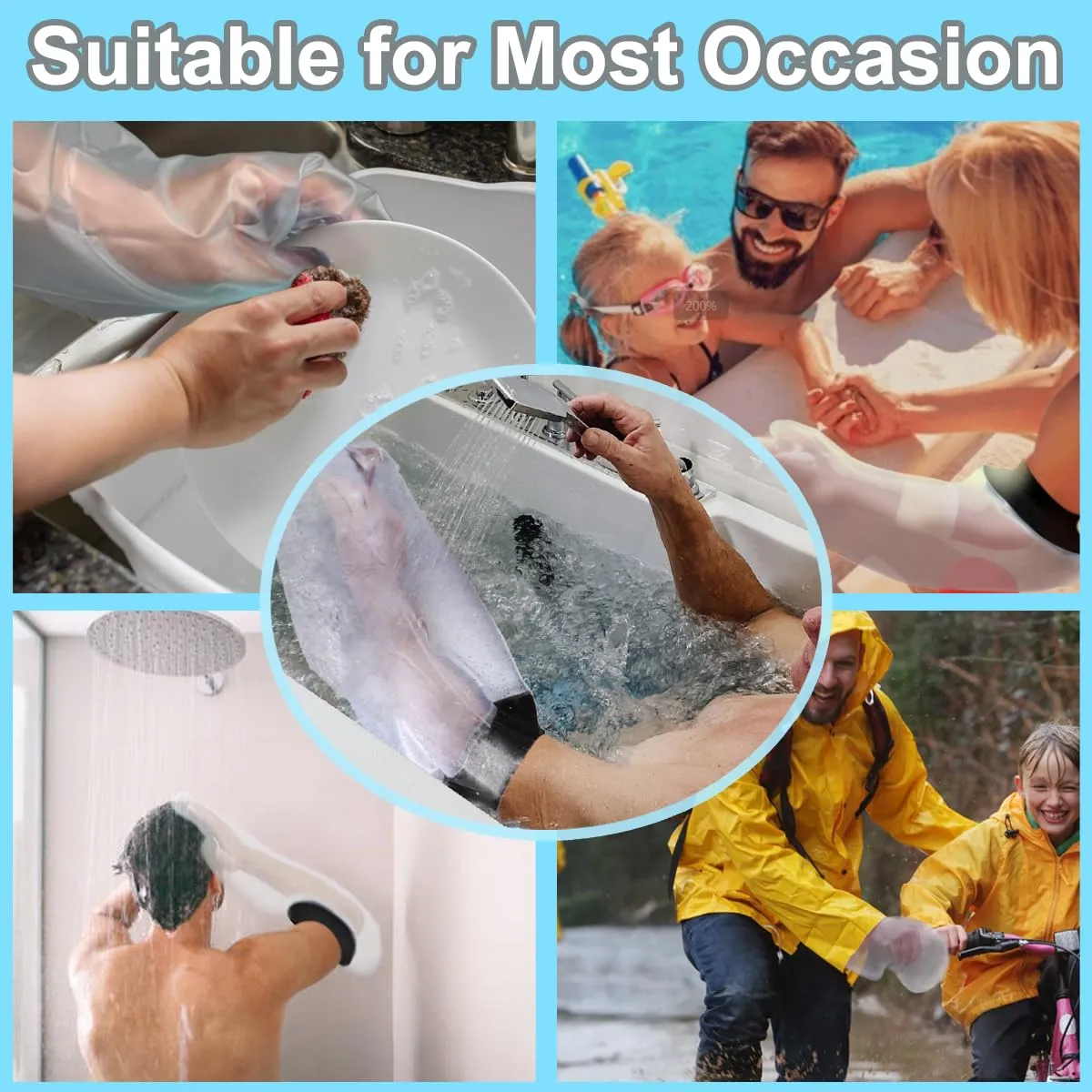 Waterproof Cast Cover for Shower - Hand Protector for Adult Sleeve Bag Surgery Injury Plaster Protection Elastic Seal Reusable Shower Guard