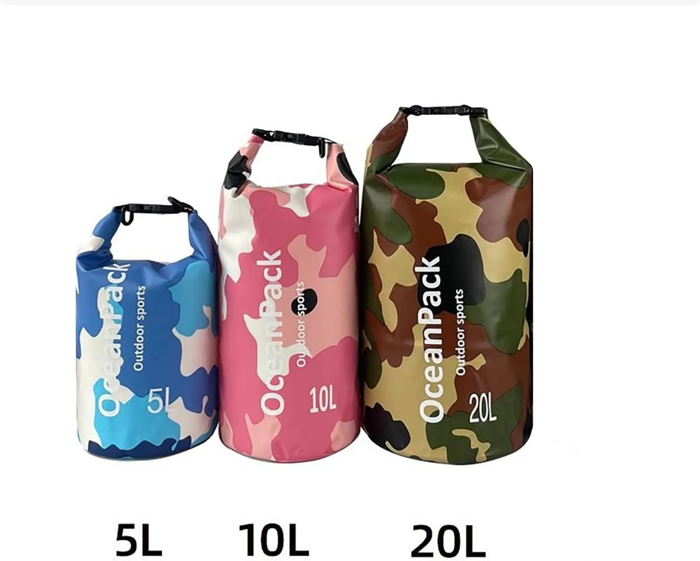 Waterproof Dry Bag 5L/10L/20L for men- PVC Material, Camo Design, Single/Dual Shoulder Straps for Kayaking, Swimming, Beach, Boating & Outdoor Activities (BLUE CAMO, 20L)