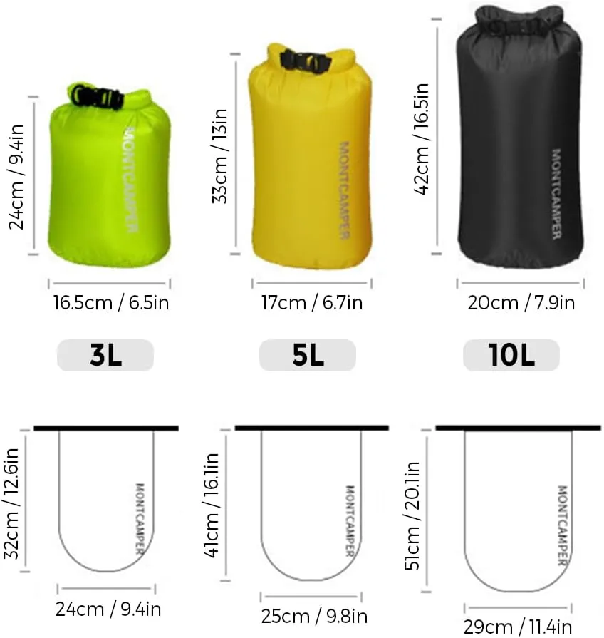Waterproof Dry Sacks Pack of 3 Lightweight Waterproof Storage Dry Bags for Outdoor Camping ating Hiking Rafting