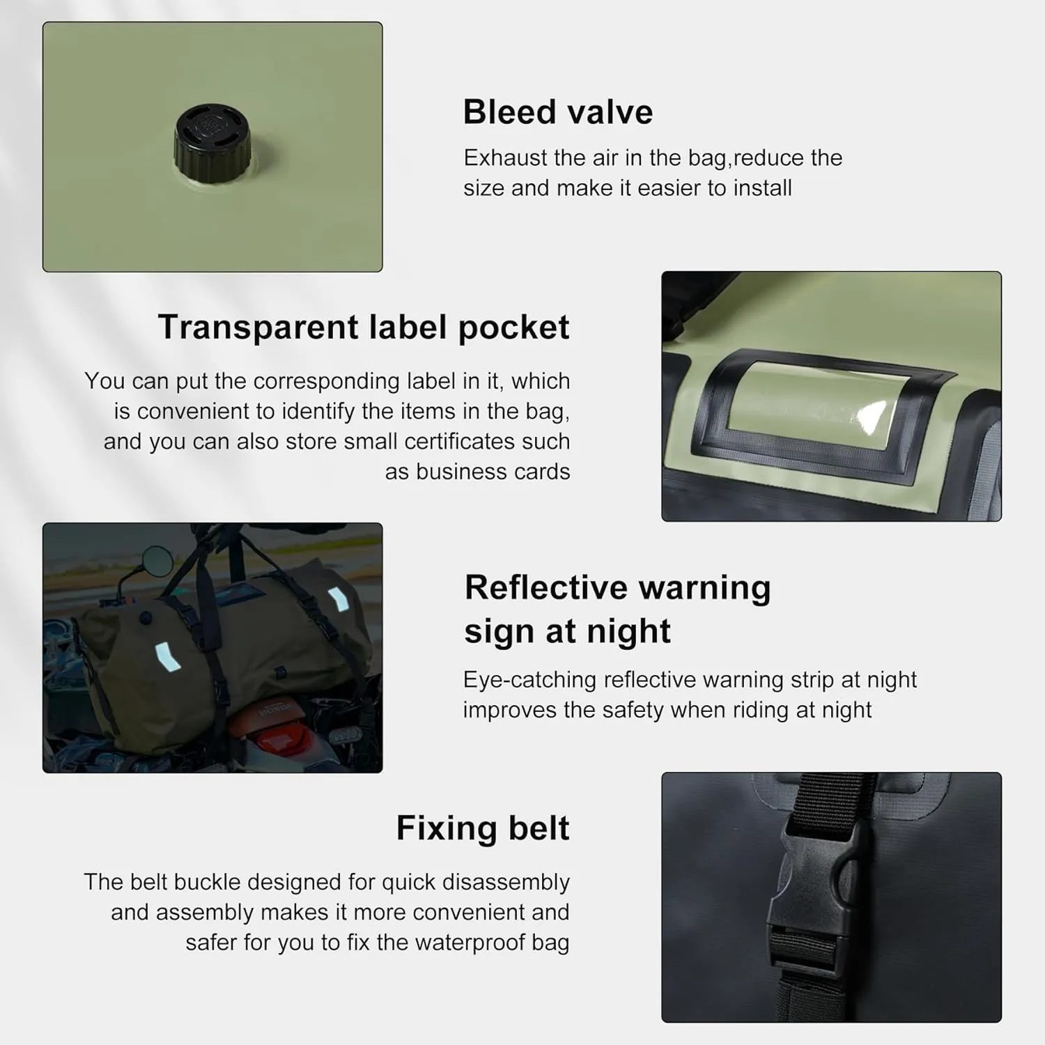 Waterproof Duffel Bag，Roll-Top Heavy Duty Dry Duffle Bag，Motorcycle Dry Bag，with Quick-fixed Straps，with Large Storage Space, Perfect for Traveling, Camping, Kayaking, Fishing & Canoeing (green, 40L)