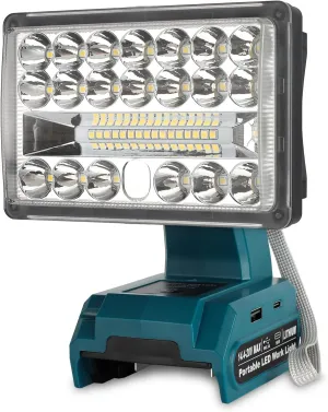 WaxPar 18W Flashlight Compatible with Makita 18V Battery, 2000LM Floodlight 18V Spotlight with USB Port,Type C Port, 110 Degree Pivoting Head