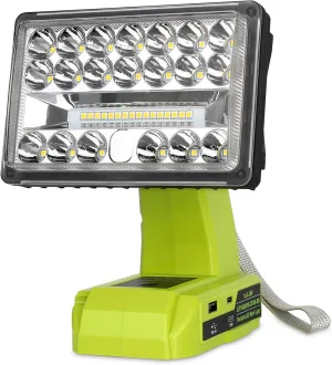 WaxPar 18W Flashlight Compatible with Ryobi 18V Battery, 2000LM 18v Light 18V Floodlight Spotlight with USB Port,Type C Port, 110 Degree Pivoting Head