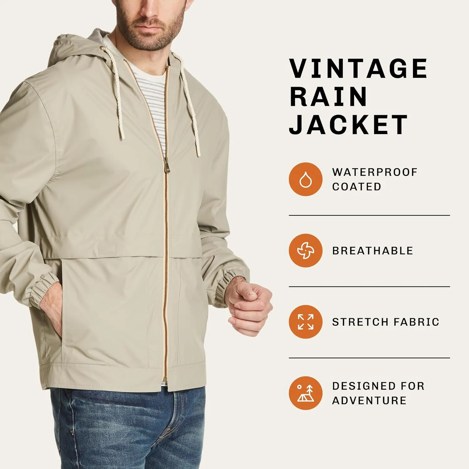 Weatherproof Vintage Mens Lightweight Waterproof Coated Hooded Rain Jacket- Light Windbreaker Raincoat for Men- Rain Slicker