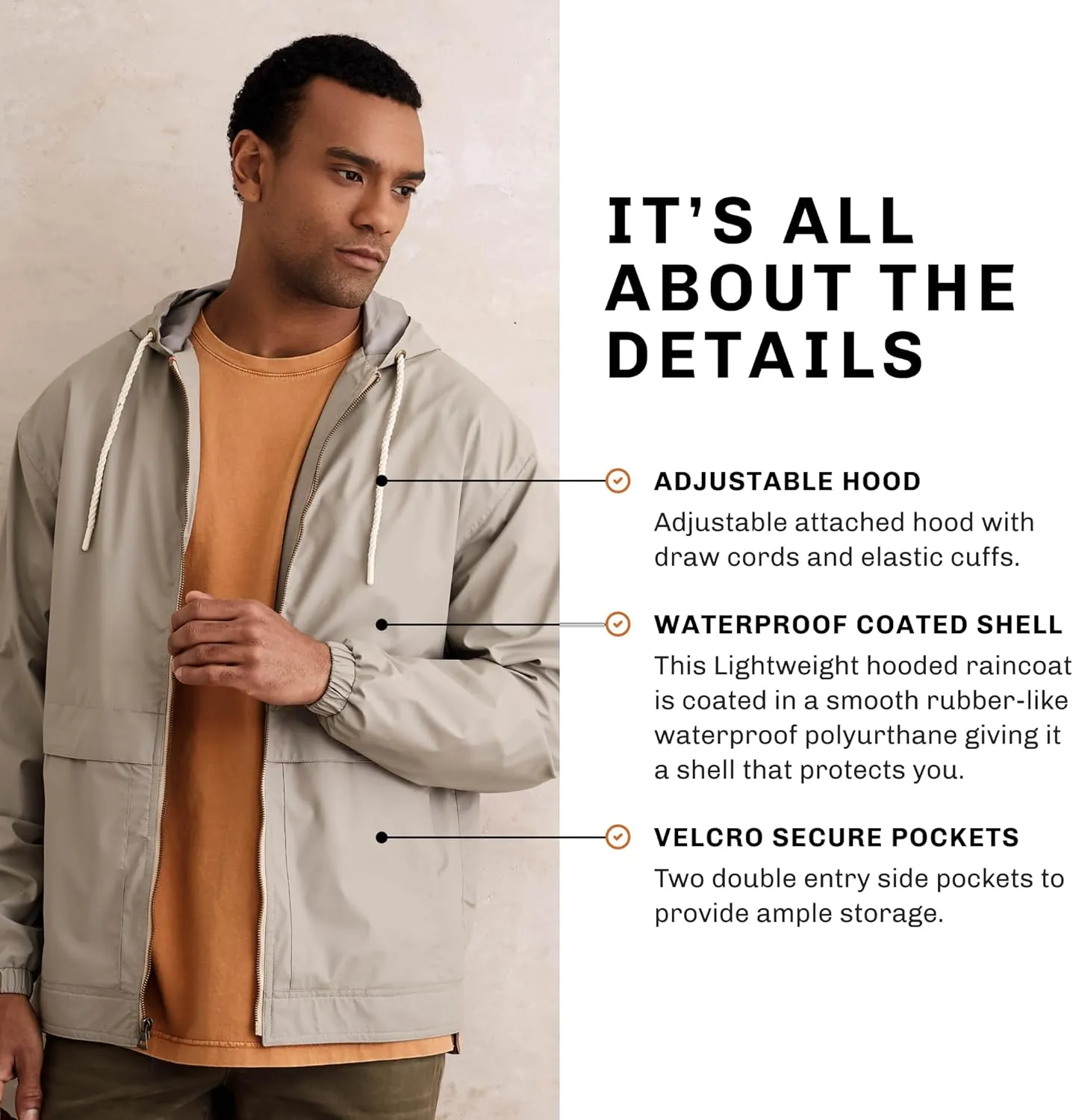 Weatherproof Vintage Mens Lightweight Waterproof Coated Hooded Rain Jacket- Light Windbreaker Raincoat for Men- Rain Slicker