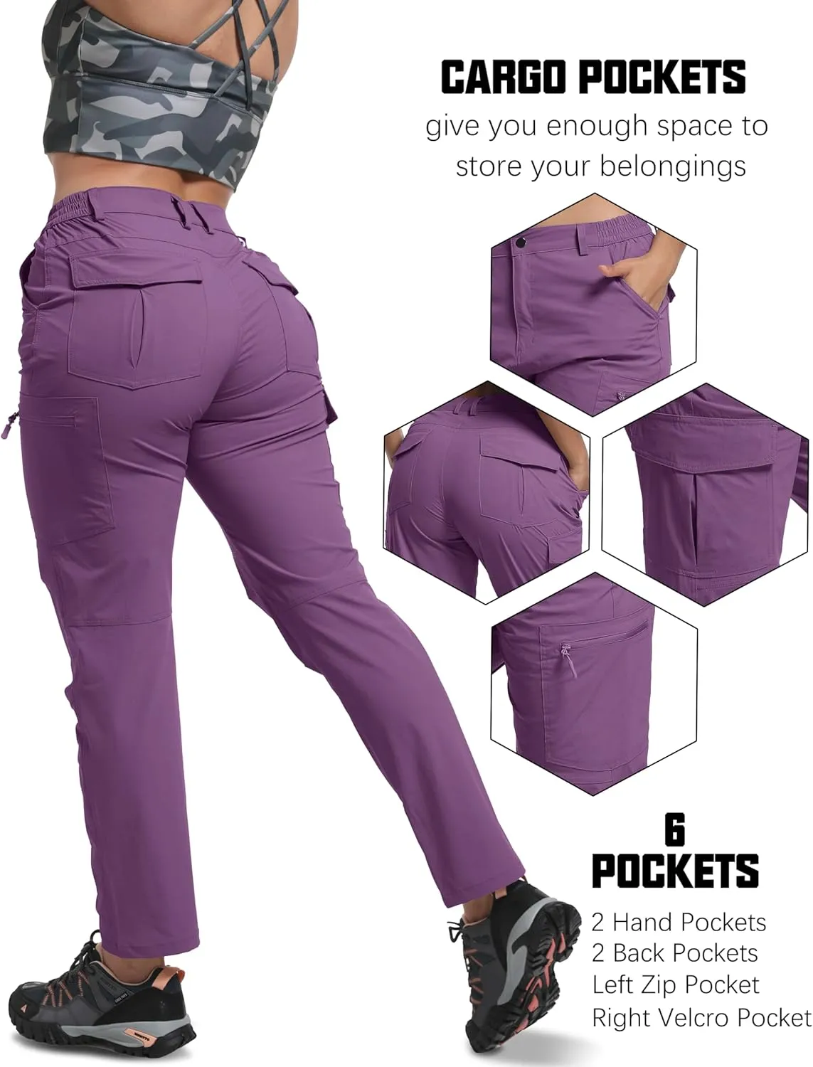 WENRONSTA Women's Hiking Cargo Pants Lightweight Quick Dry Waterproof UPF 50  Camping Fishing Travel Outdoor Work Pants