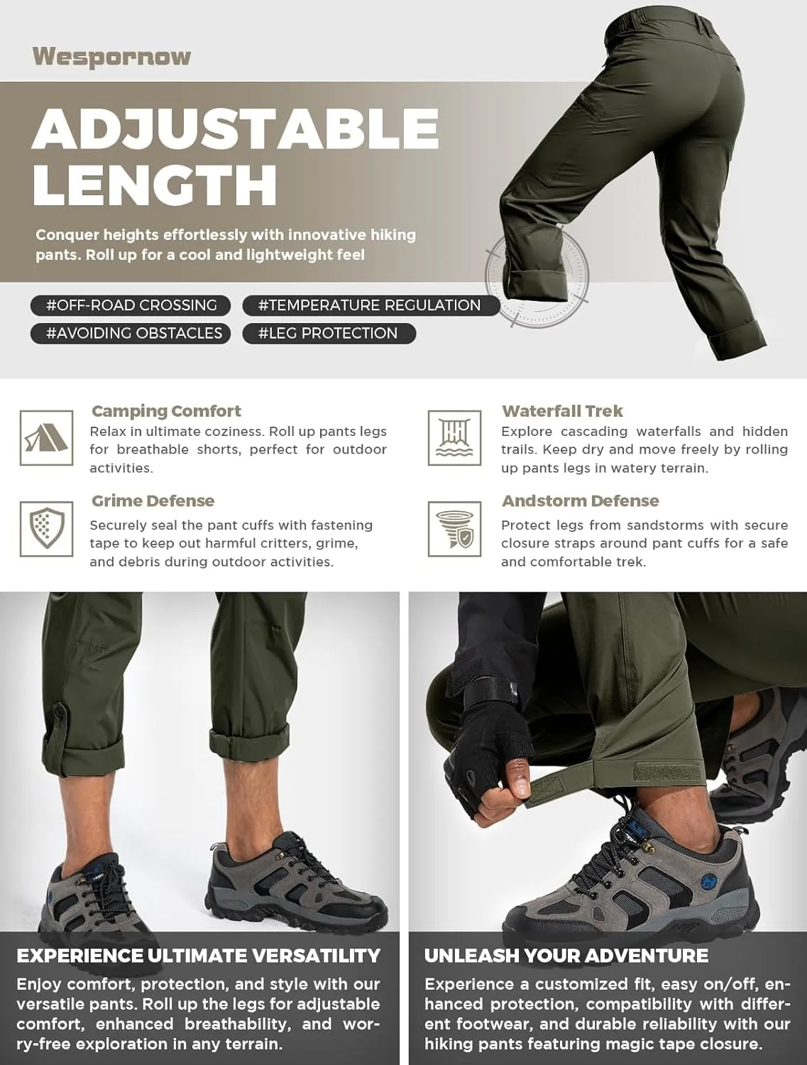 Wespornow Men's-Hiking-Pants Lightweight Water Resistant Quick Dry Outdoor Pants for Fishing Travel Camping